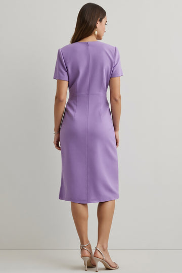 Purple A Line Short Sleeve Work Dress